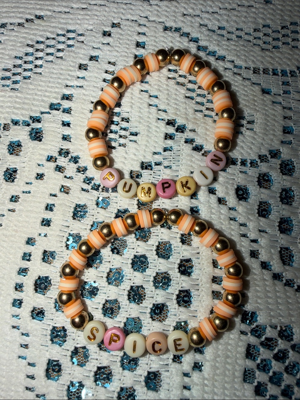 Peach and Gold Stretch Beaded Bracelets - Pumpkin & Spice Set